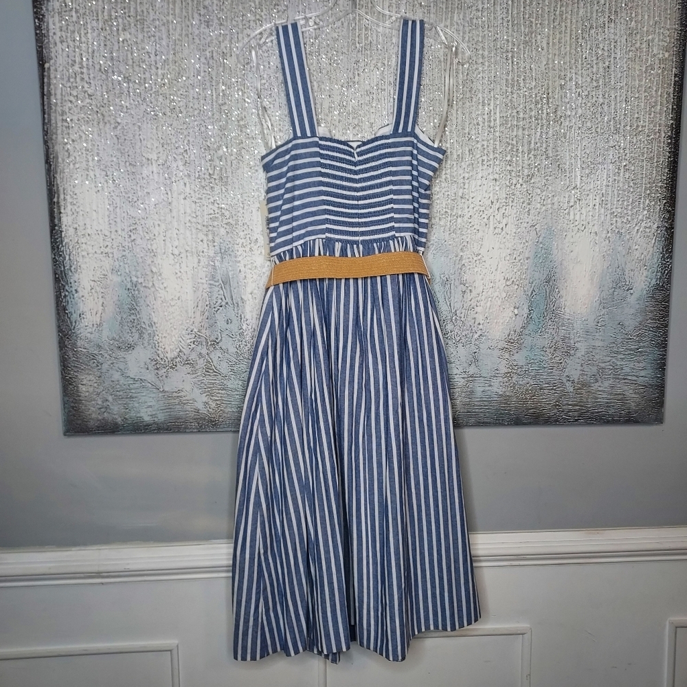 Eliza J Striped Belted Midi  Dres Woven Belt Sz-10 - Picture 4 of 9